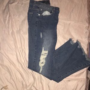 Distressed wide leg jeans